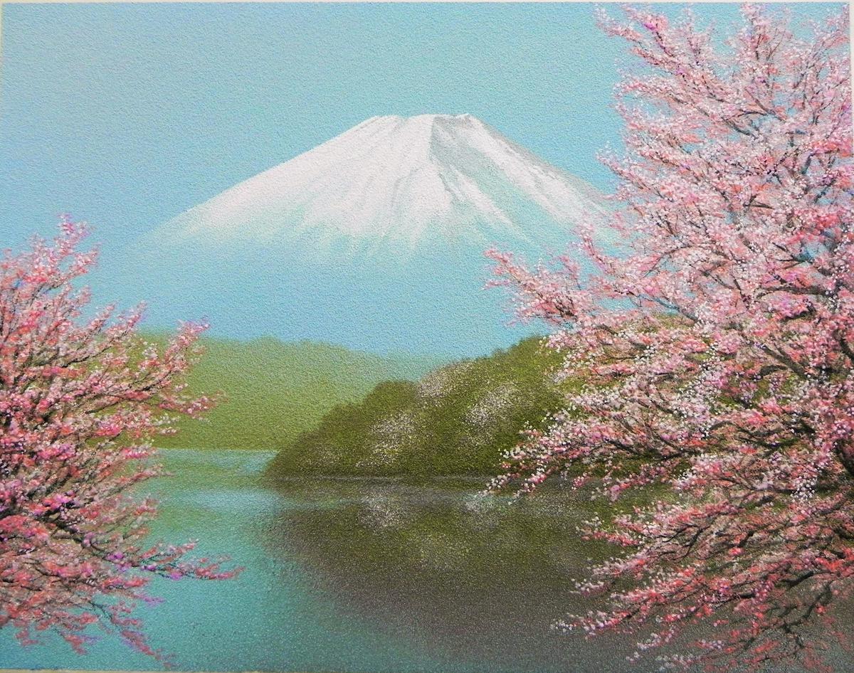 湖水桜花富士