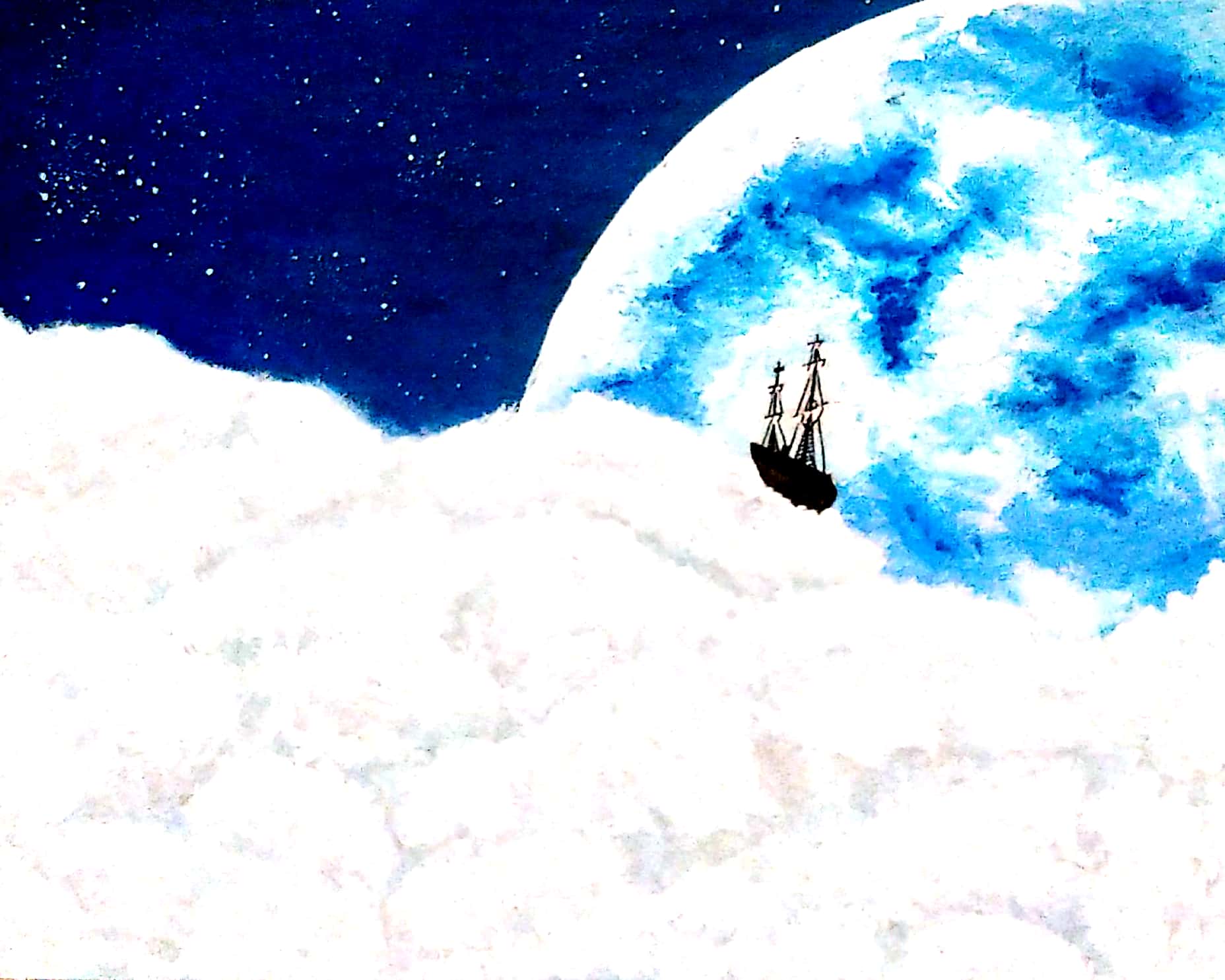 青い月と雲海に航海