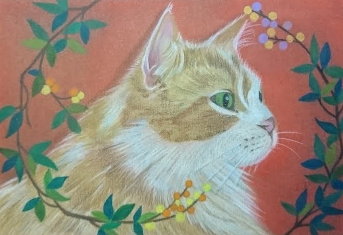 高品質人気SALE油絵　猫　ネコ　ねこ　作者不詳　額入り　真作　中古　ジャンク 静物画