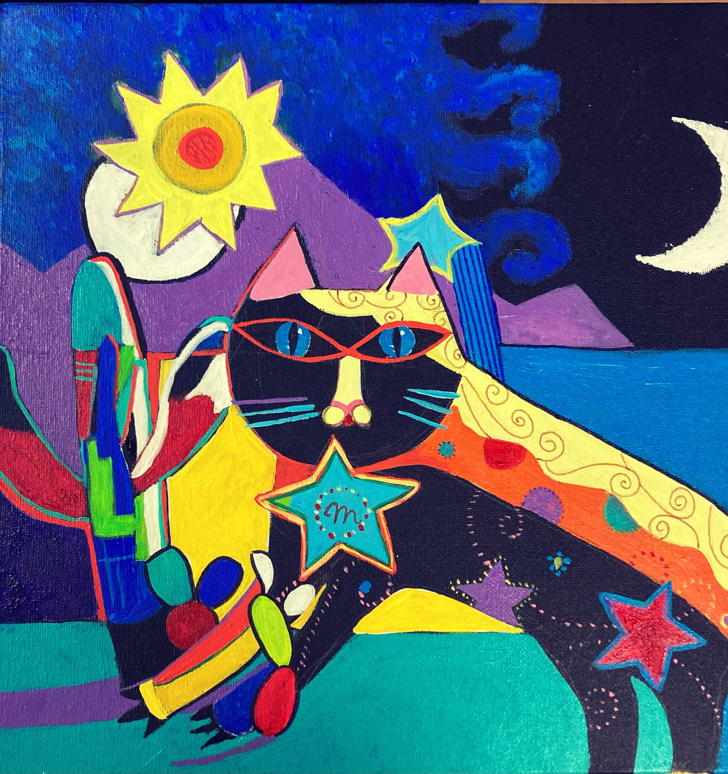 A Cat on Starry Night