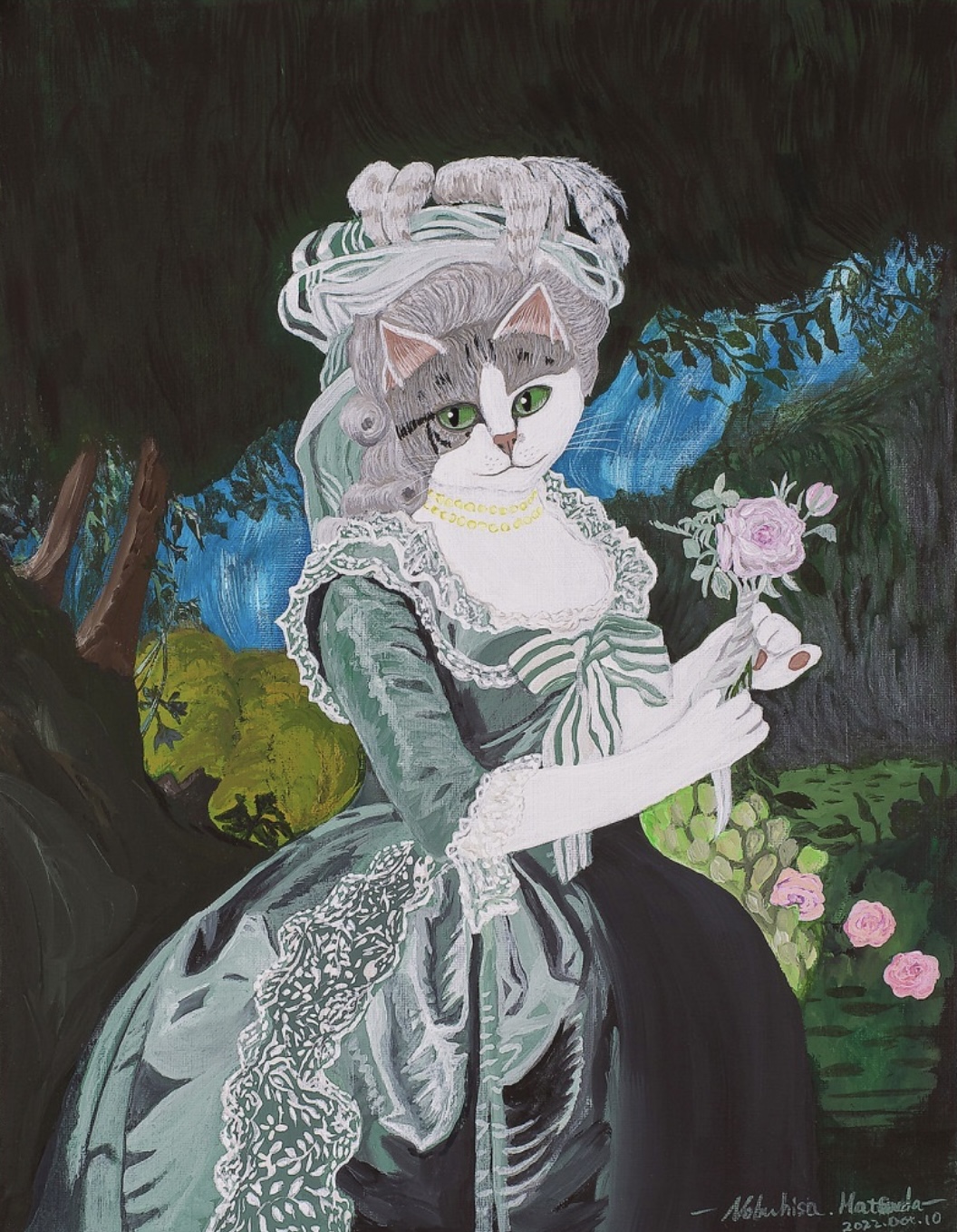薔薇を持つマリー・ニャントワネットの肖像