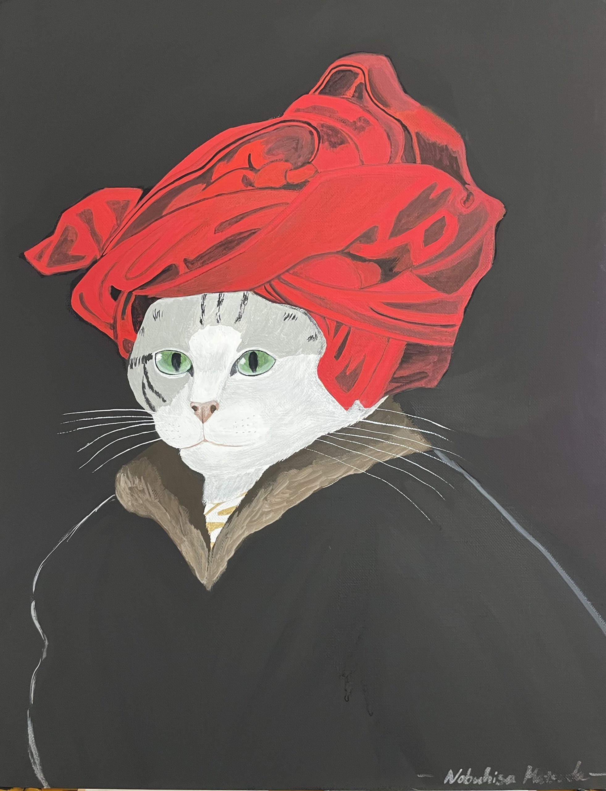 赤いターバンの猫の肖像