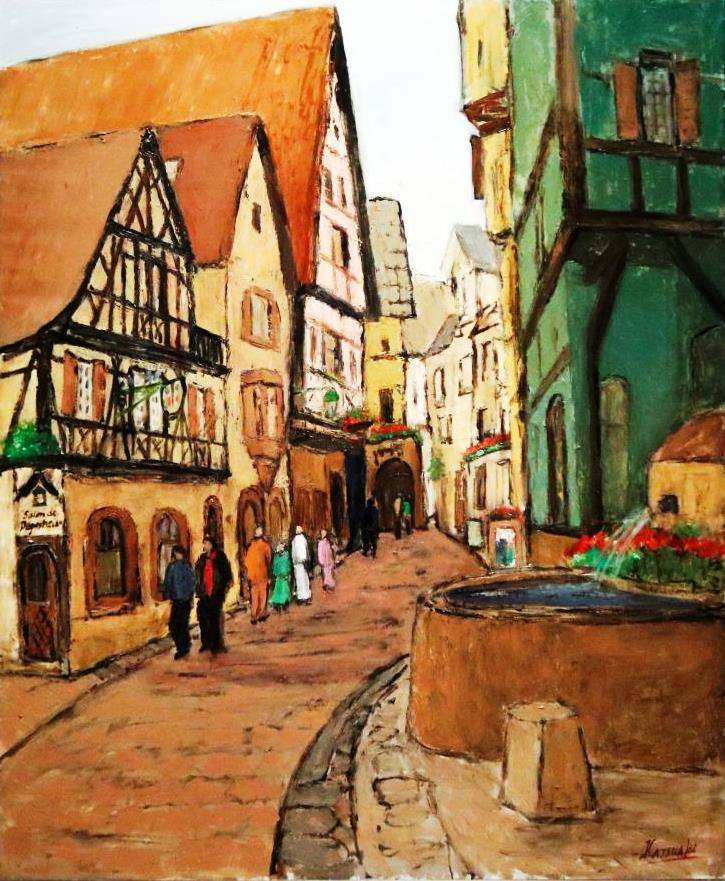 フランスで一番美しい村と呼ばれるリクヴィールでのスケッチに基づいて描いたF100号（キャンバスに油彩）です。#風景画　#フランス　#アルザス