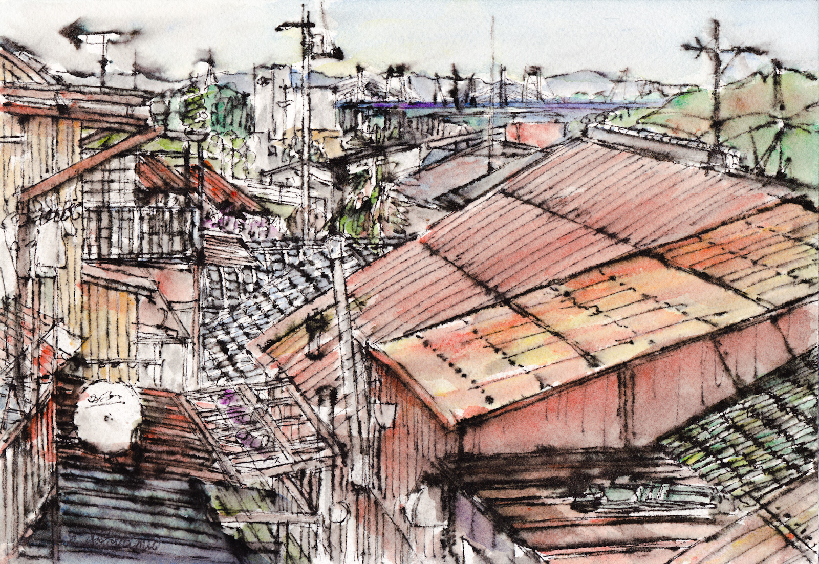 尾道大橋と赤い屋根
